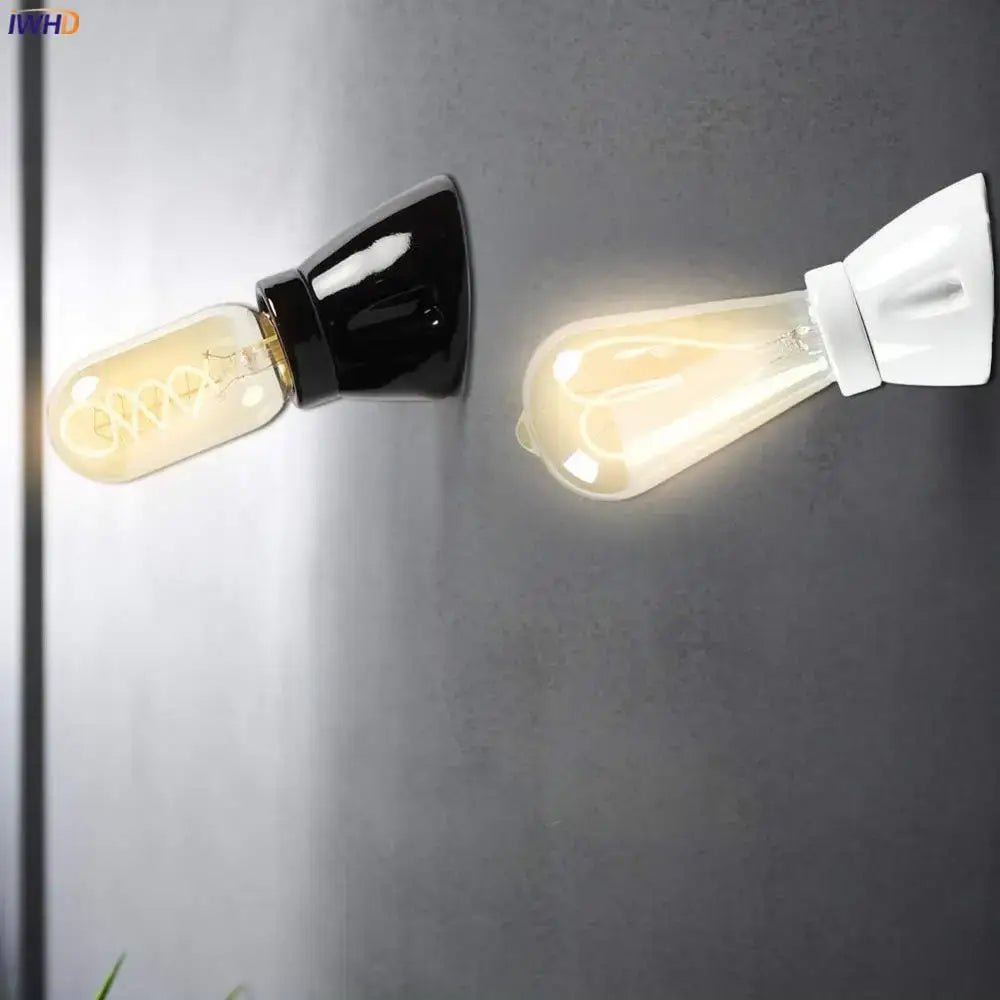 Vintage black glossy ceramic lamp holder socket for bedroom table light