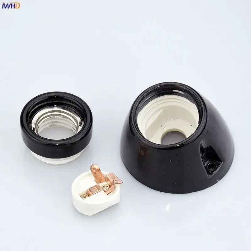 Vintage black glossy ceramic lamp holder socket for bedroom table light