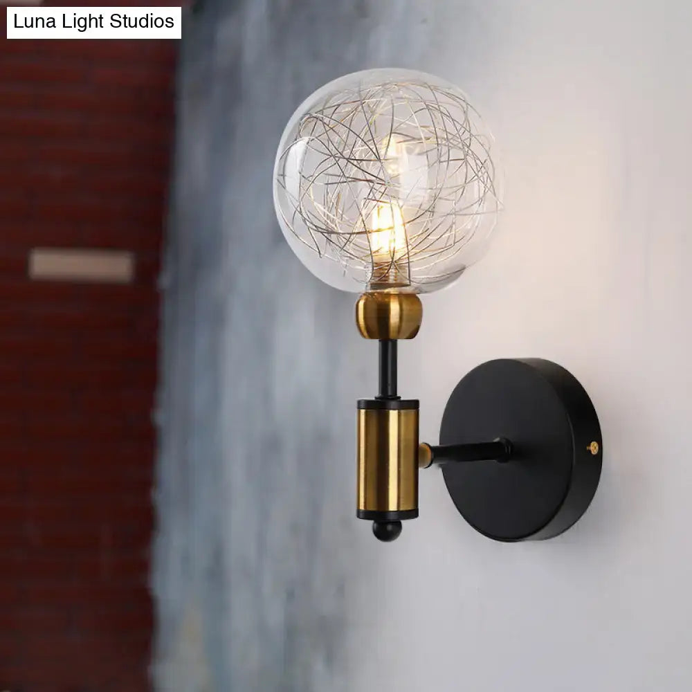 Vintage black & gold clear glass wall sconce bedroom e26 e27 light