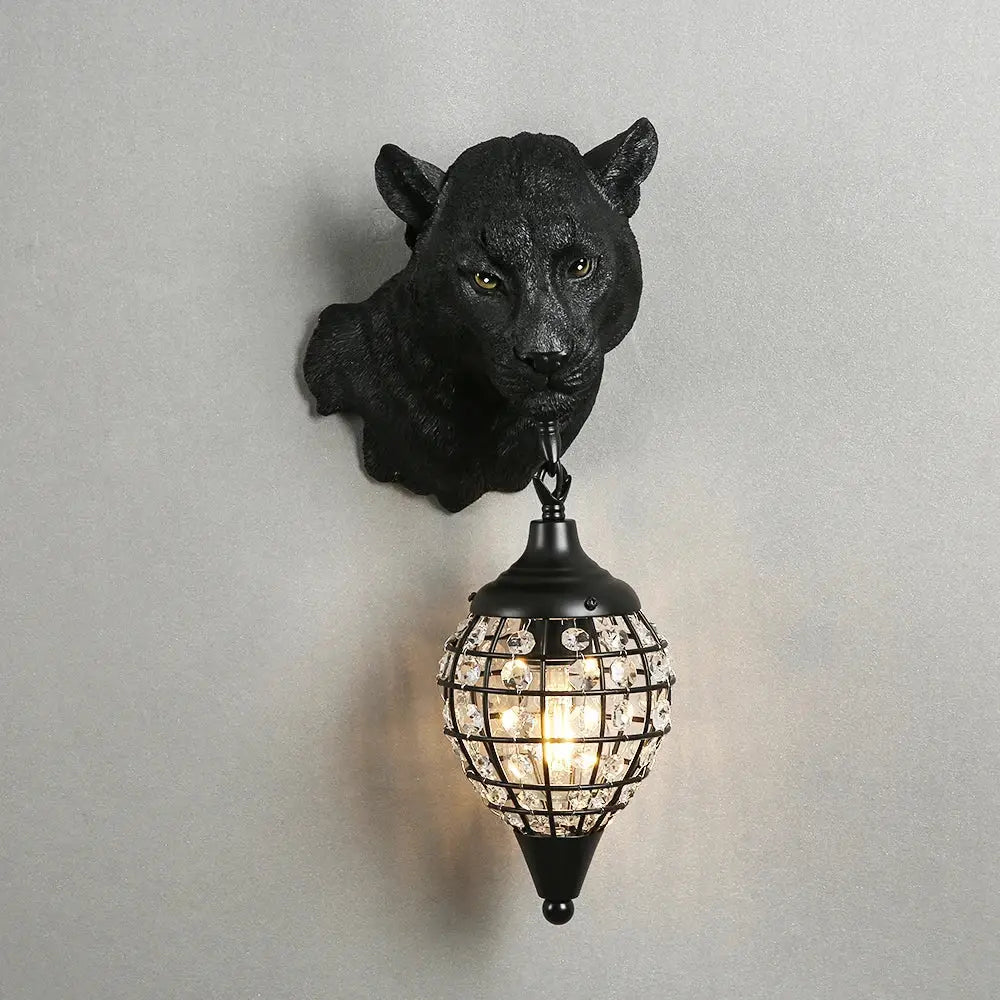 Vintage black leopard wall sconce crystal globe living room light