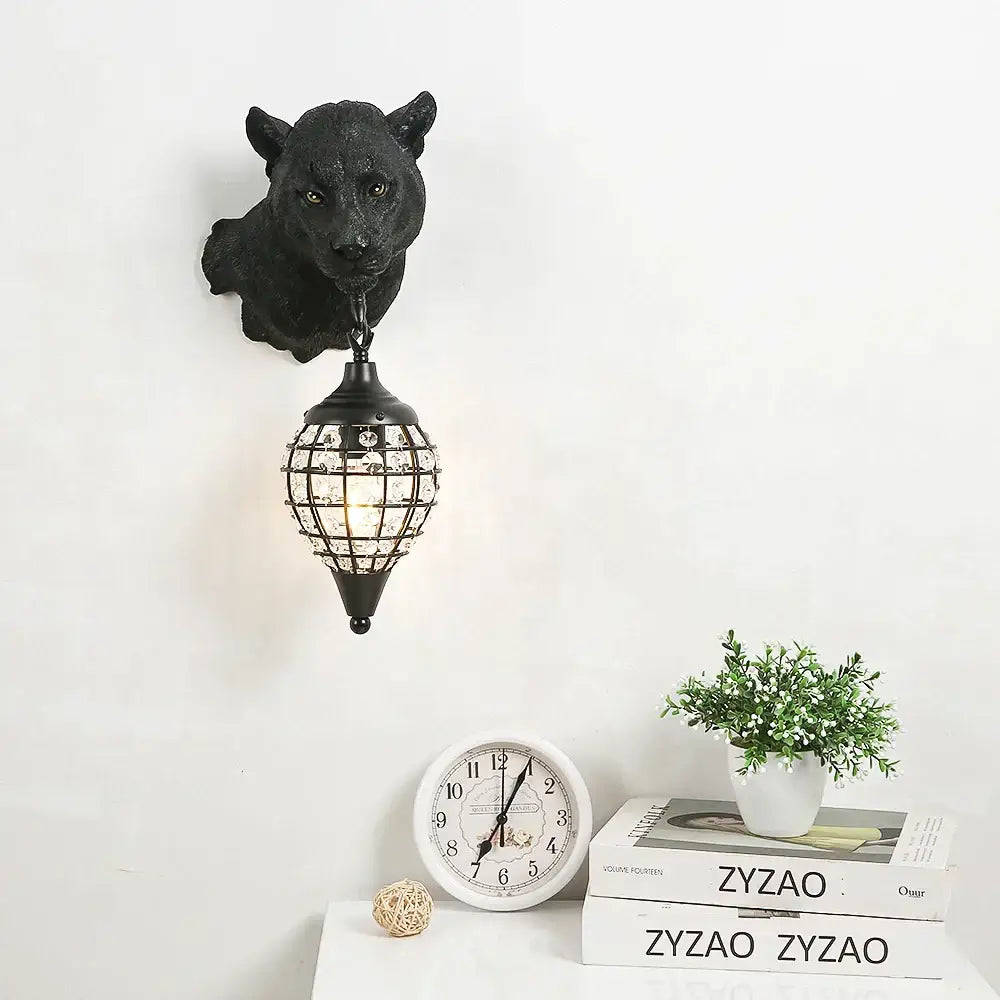 Vintage black leopard wall sconce crystal globe living room light
