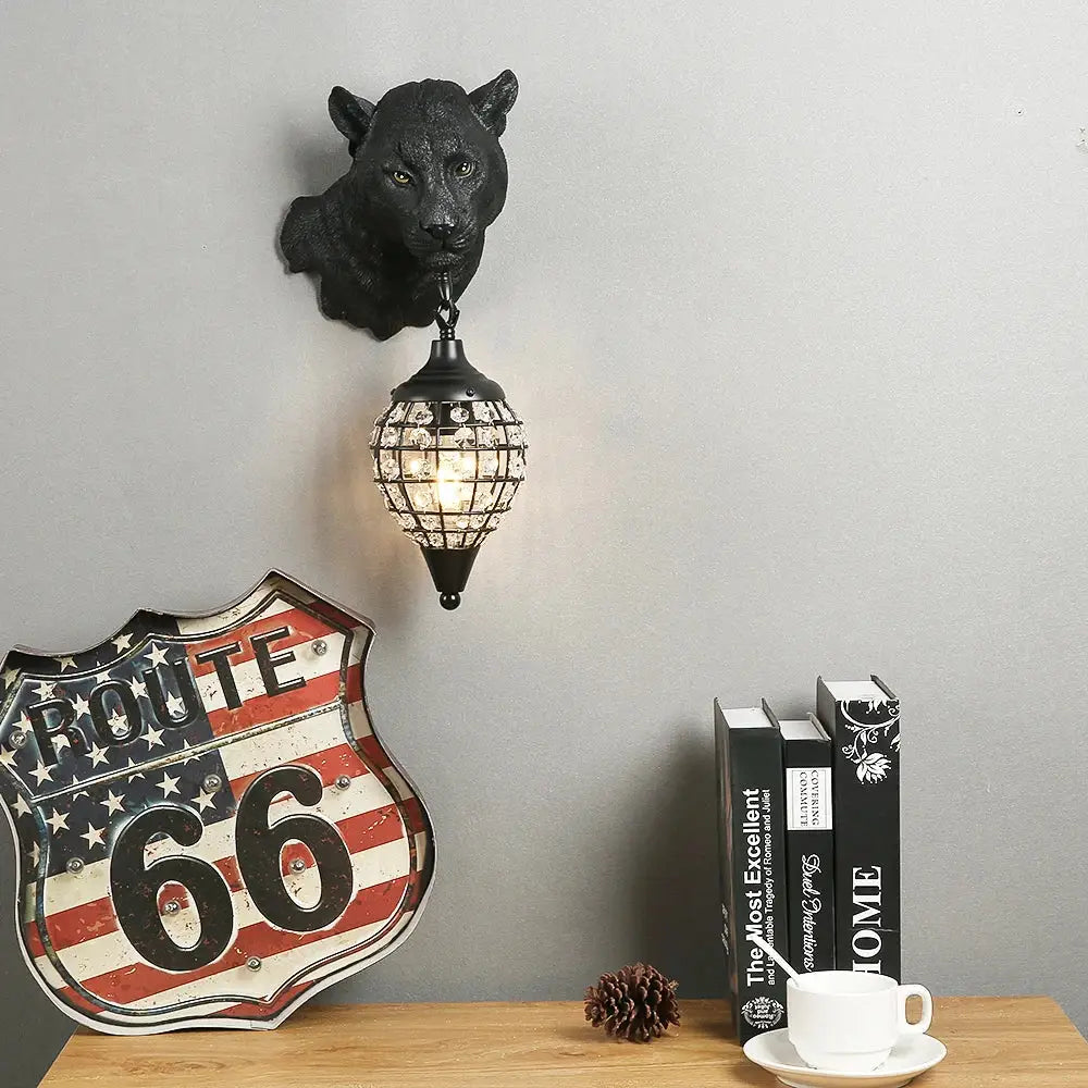 Vintage black leopard wall sconce crystal globe living room light