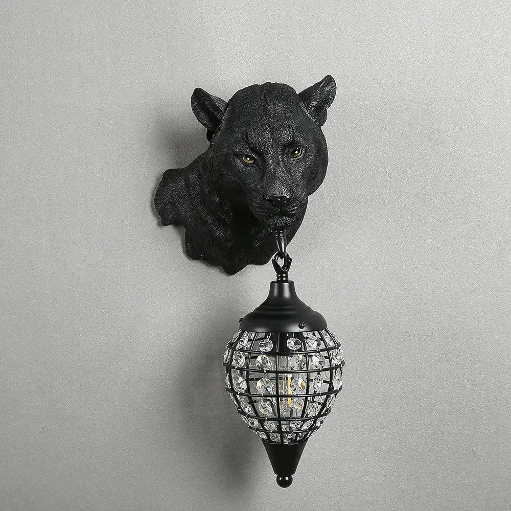 Vintage black leopard wall sconce crystal globe living room light