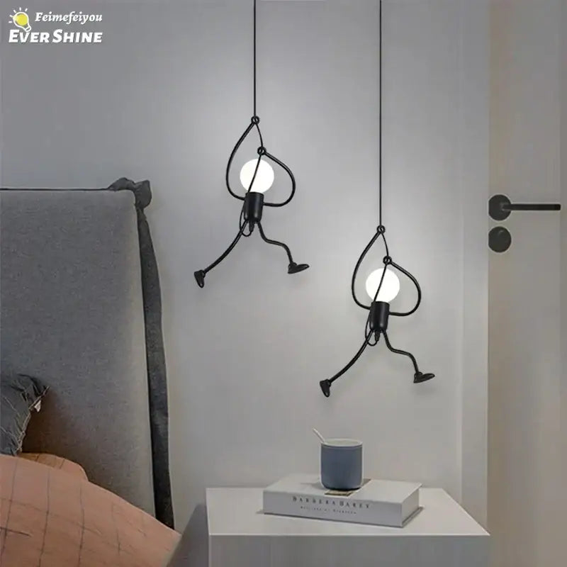 Vintage black man iron pendant light – bedroom cartoon lamp