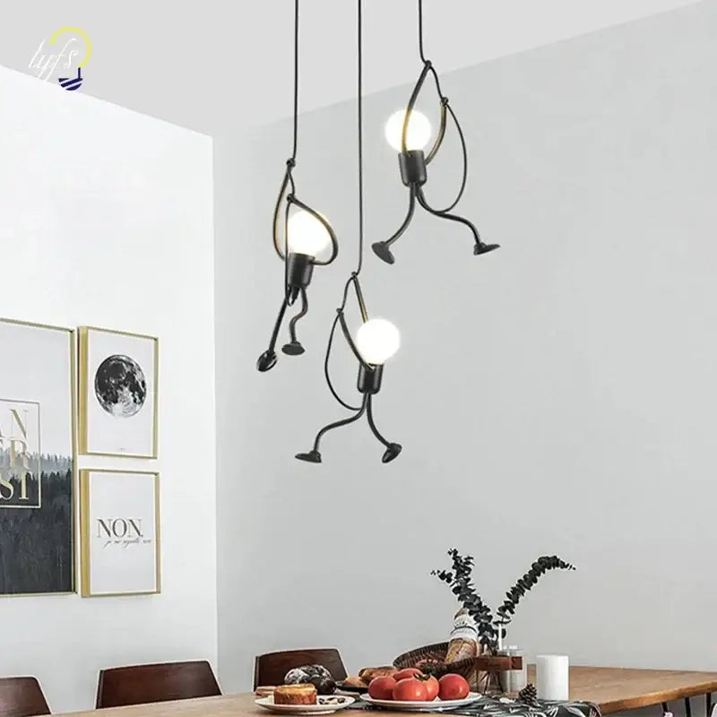 Vintage black man iron pendant light – bedroom cartoon lamp