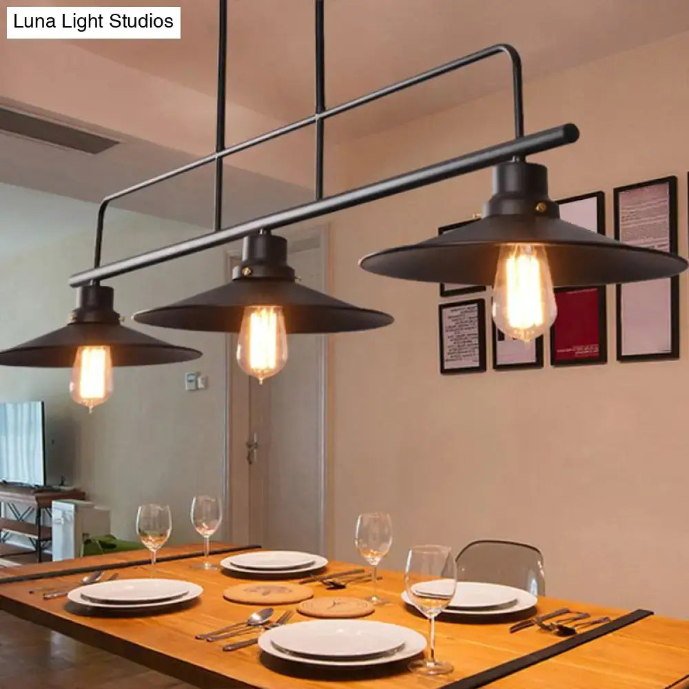 Vintage black metal saucer suspension 3 light dining room pendant