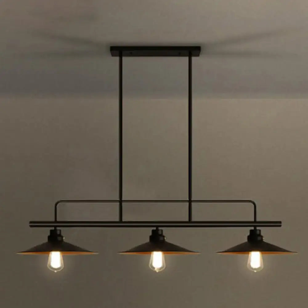 Vintage black metal saucer suspension 3 light dining room pendant