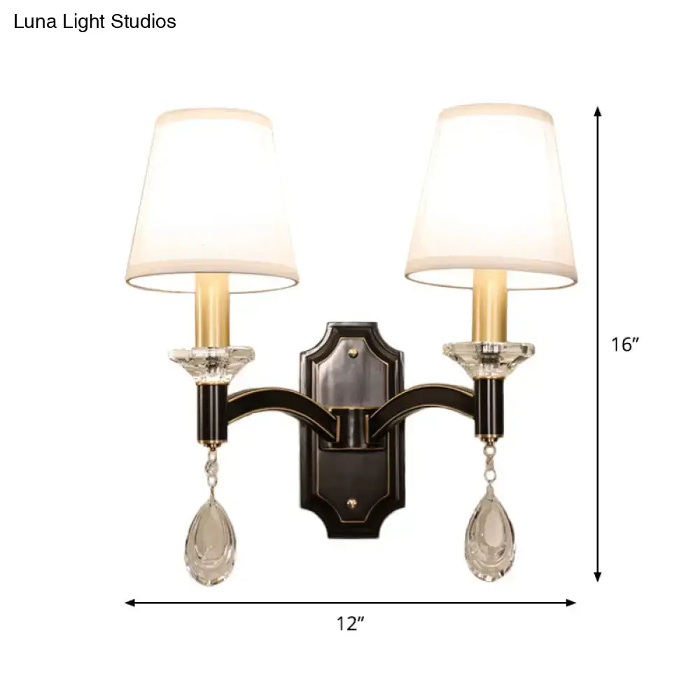 Vintage black metal wall lamp with cut crystal teardrop bedroom sconce