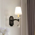 Vintage black metal wall lamp with cut crystal teardrop bedroom sconce