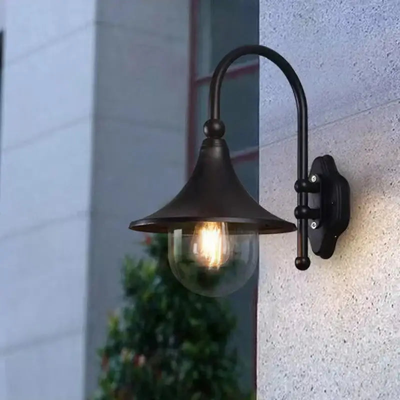 Vintage black outdoor wall lamp garden sconce with clear glass shade