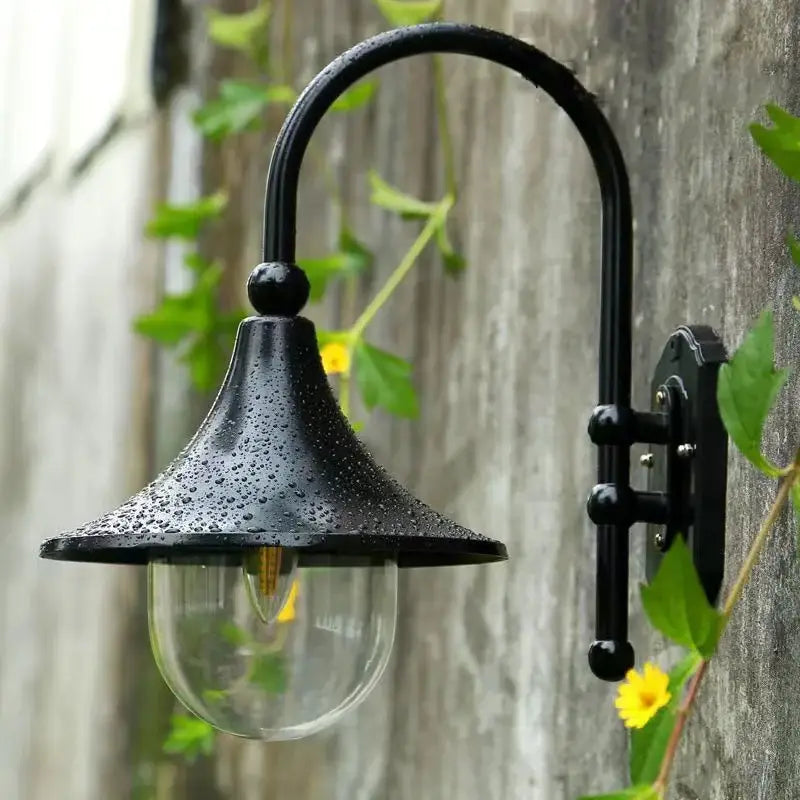 Vintage black outdoor wall lamp garden sconce with clear glass shade