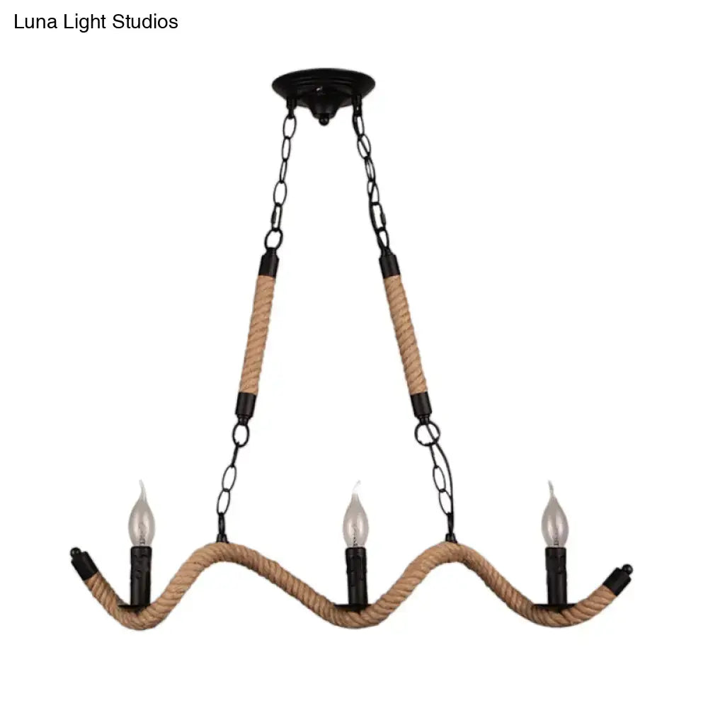 Vintage black rope pendant light – dining room 3-light candle lamp