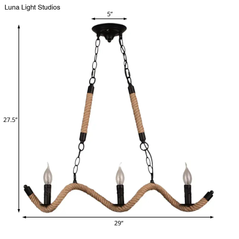 Vintage black rope pendant light – dining room 3-light candle lamp
