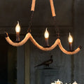 Vintage black rope pendant light – dining room 3-light candle lamp