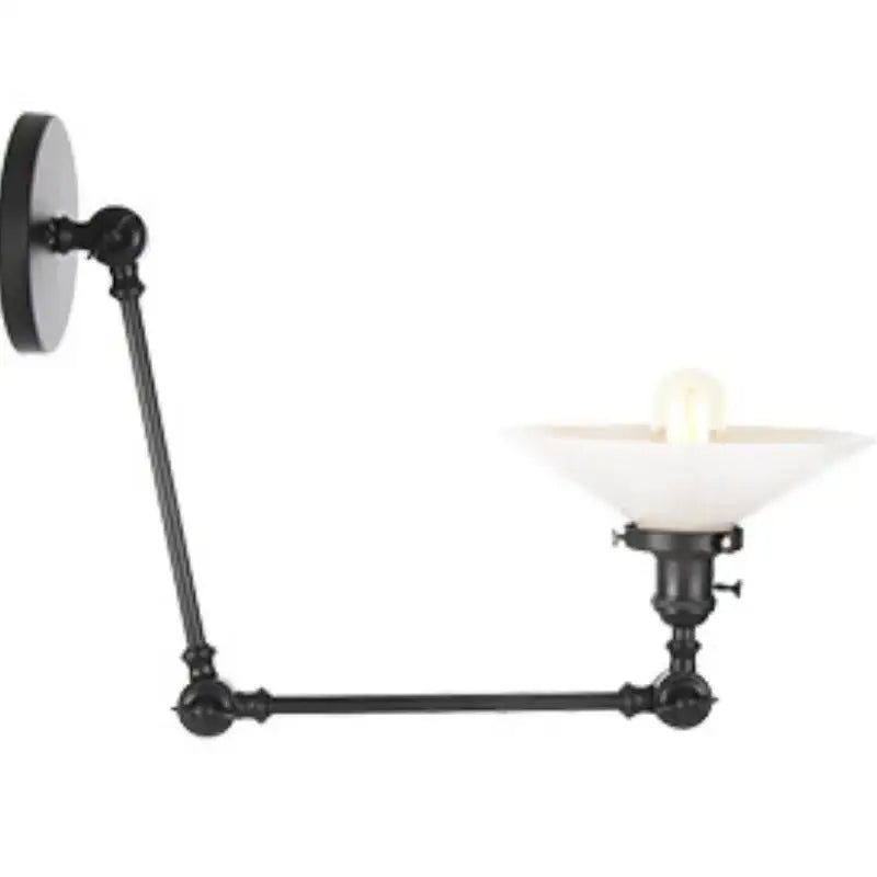 Vintage black swing arm wall lamp bedroom sconce with glass shade