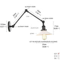 Vintage black swing arm wall lamp bedroom sconce with glass shade