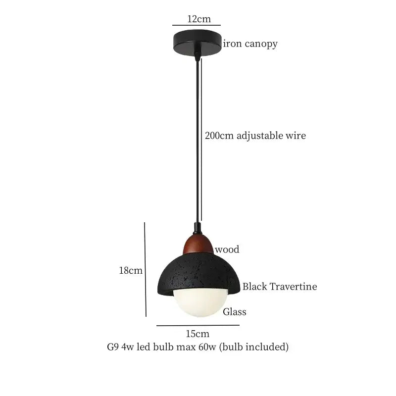 Vintage black travertine led pendant light for living room