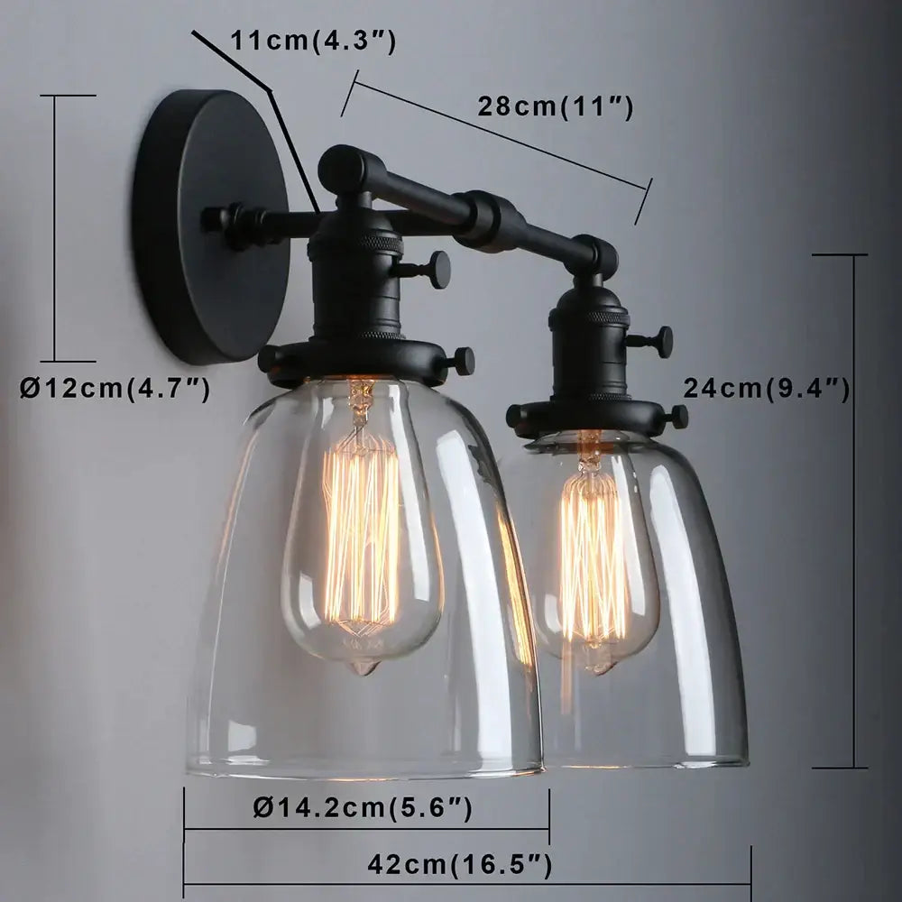 Vintage black two light wall sconce bedroom glass canopy light