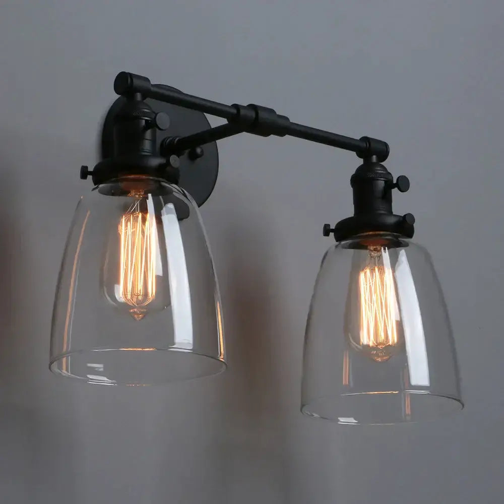 Vintage black two light wall sconce bedroom glass canopy light