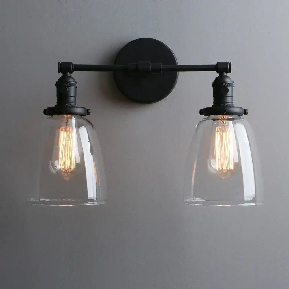 Vintage black two light wall sconce bedroom glass canopy light