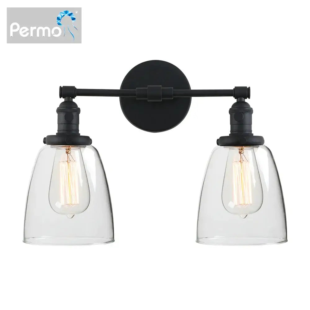 Vintage black two light wall sconce bedroom glass canopy light