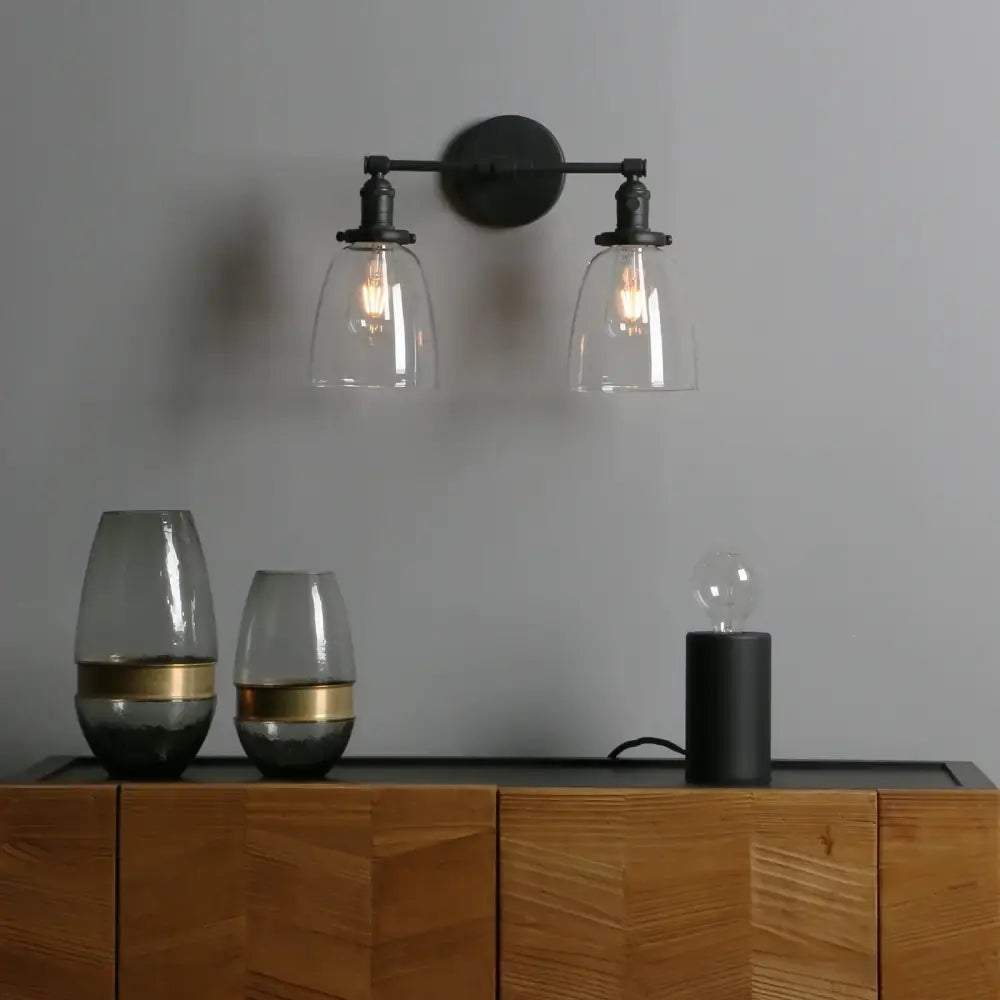 Vintage black two light wall sconce bedroom glass canopy light