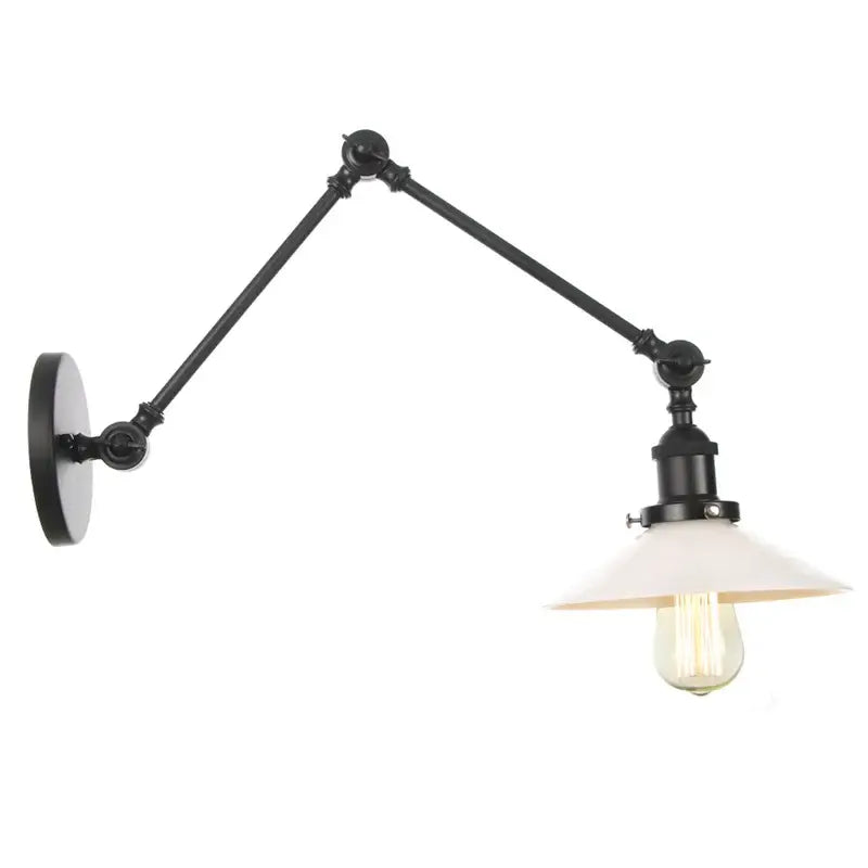 Vintage black wall lamp with white glass – bedroom swing arm sconce