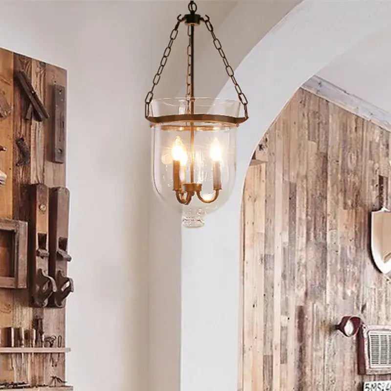Vintage black wrought iron pendant lamp – dining room glass chandelier