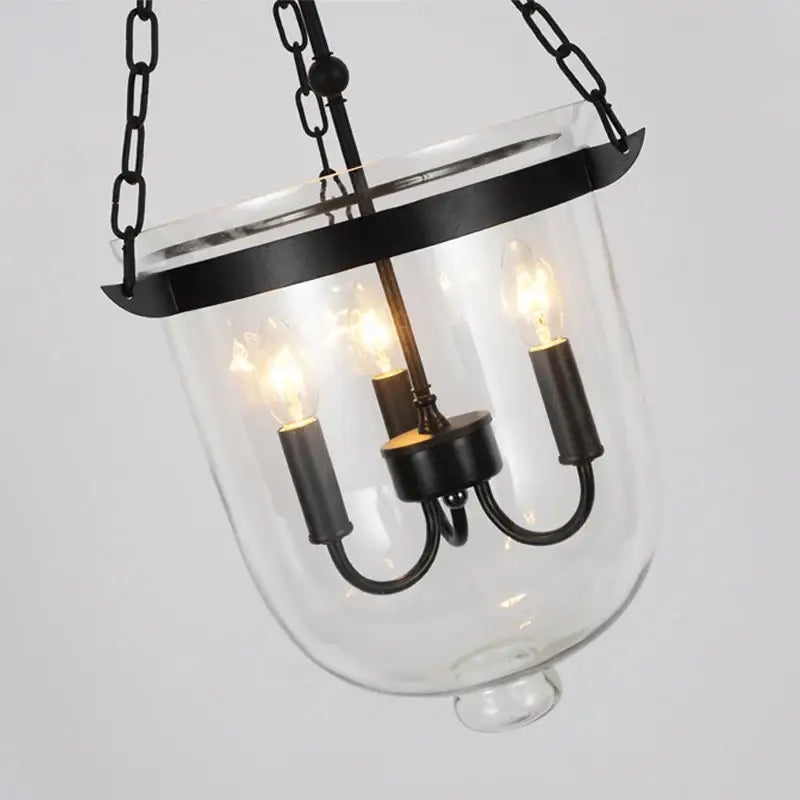 Vintage black wrought iron pendant lamp – dining room glass chandelier