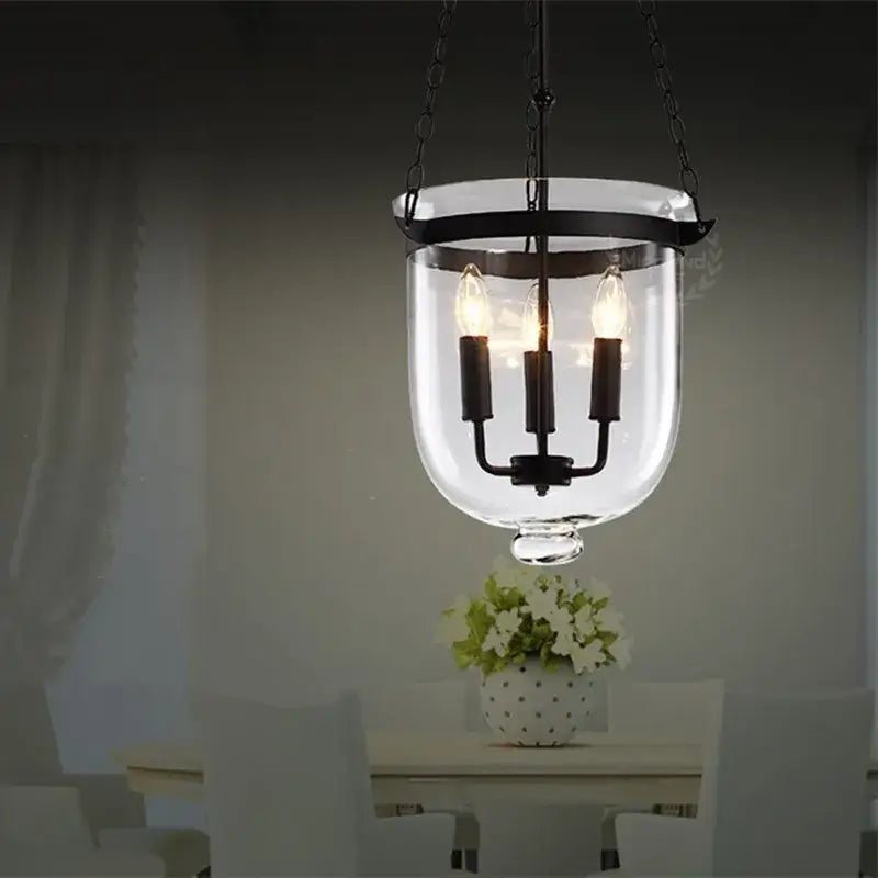 Vintage black wrought iron pendant lamp – dining room glass chandelier