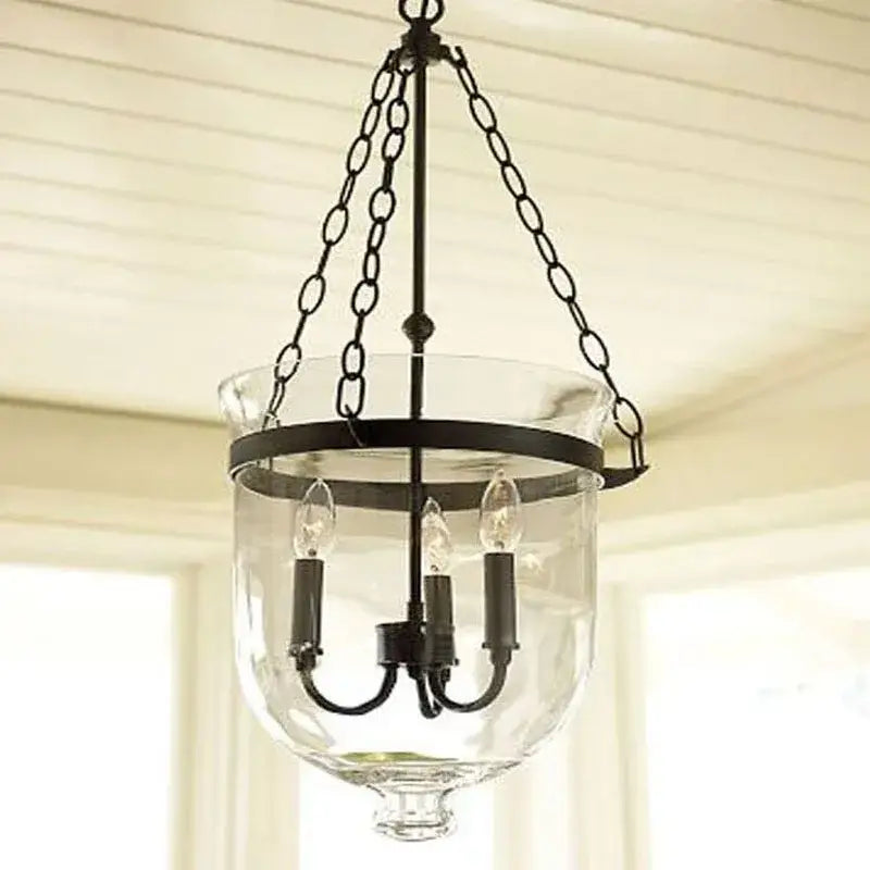 Vintage black wrought iron pendant lamp – dining room glass chandelier