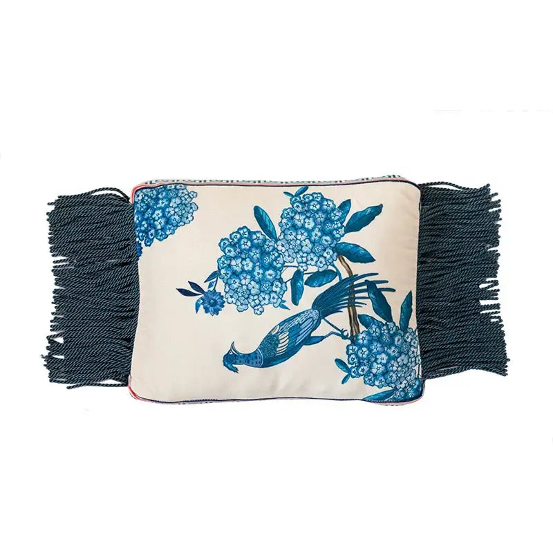 Vintage blue & cream peacock toile pillow cover – living room cushion