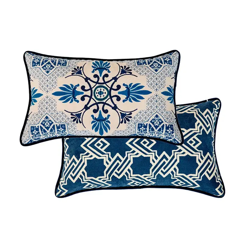 Vintage blue & cream peacock toile pillow cover – living room cushion