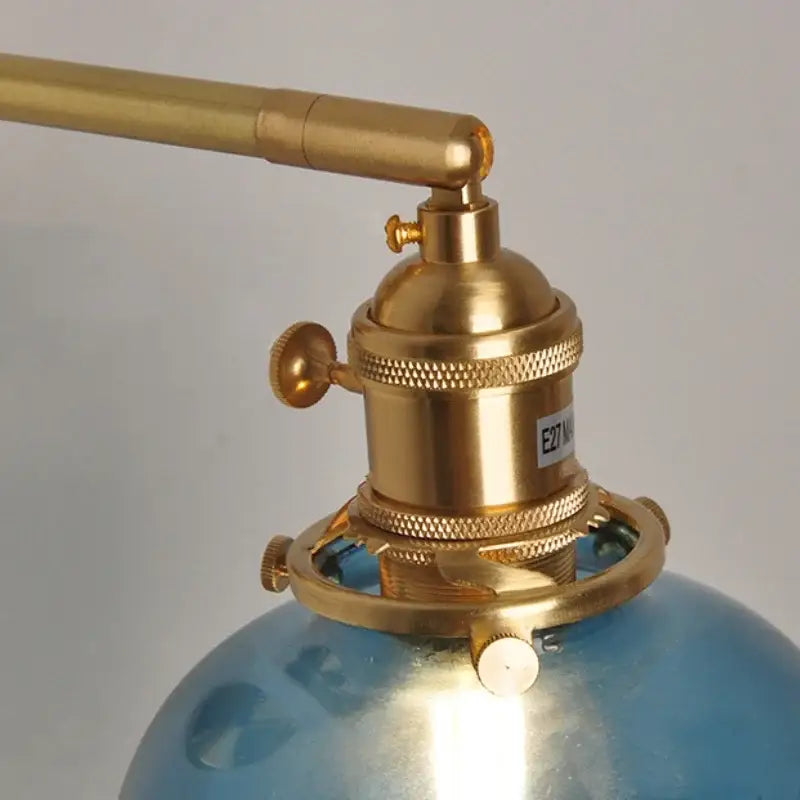 Vintage blue glass wall lamp – bedroom pull chain sconce