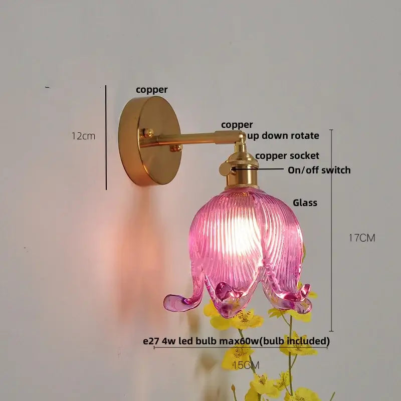 Vintage blue glass wall lamp – bedroom pull chain sconce