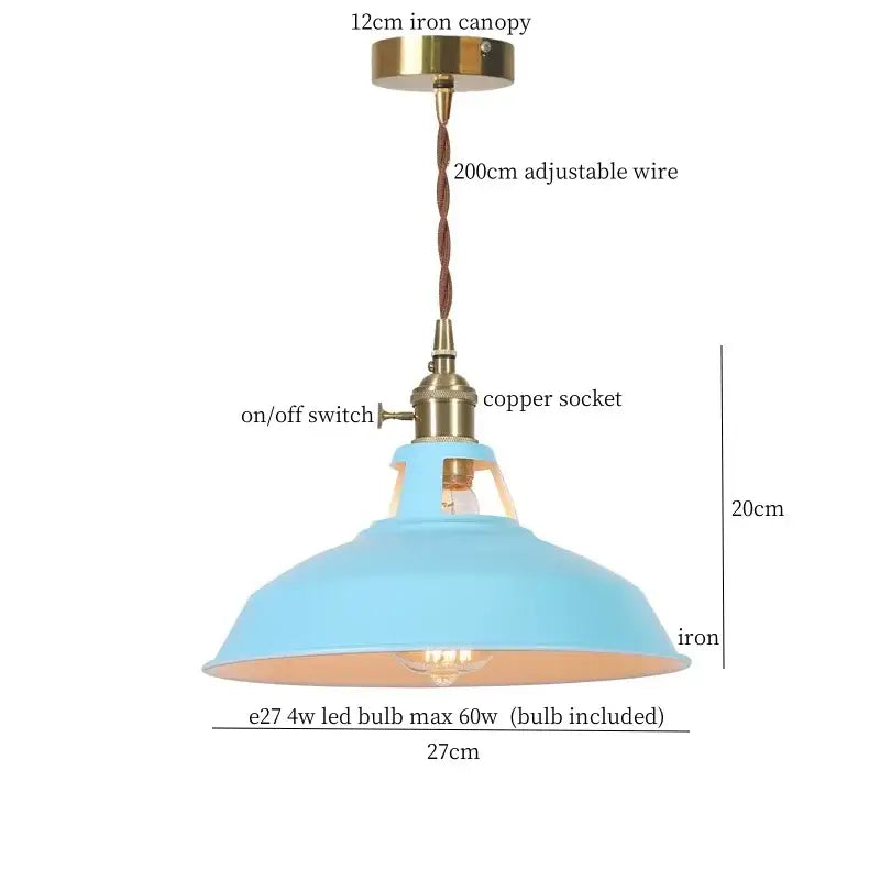 Vintage blue iron art pendant light kitchen ceiling lamp