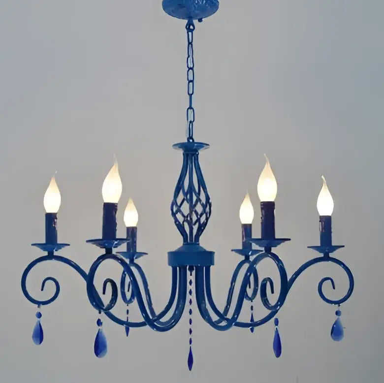 Vintage blue metal crystal chandelier dining room pendant light