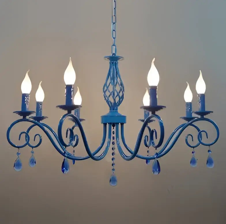 Vintage blue metal crystal chandelier dining room pendant light