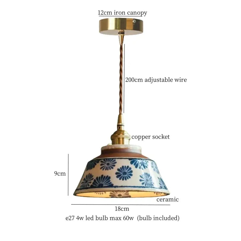 Vintage blue & white ceramic led pendant light for dining room
