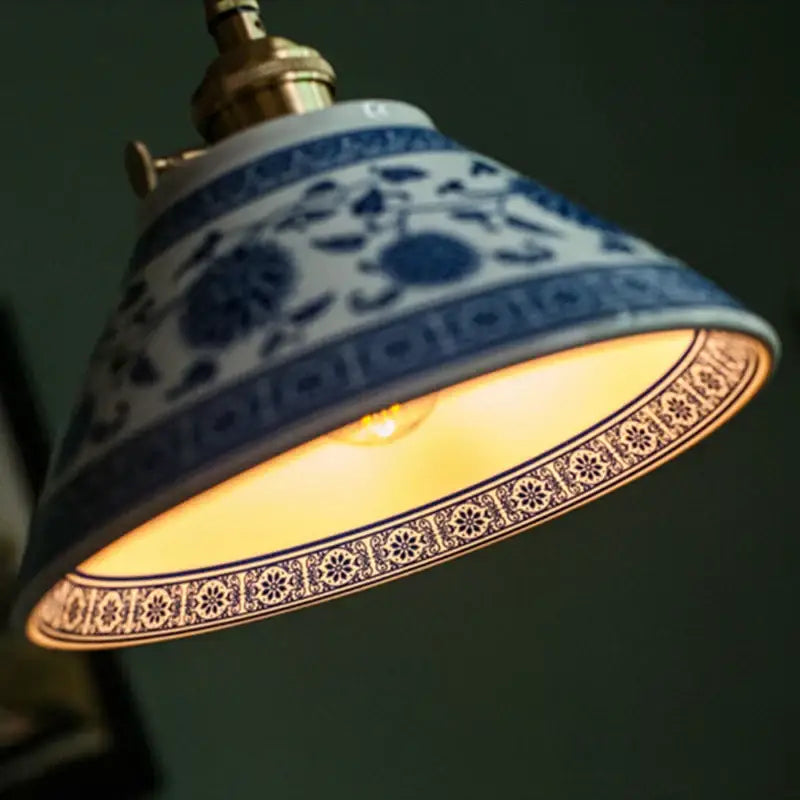 Vintage blue & white ceramic pendant lamp dining room floral led