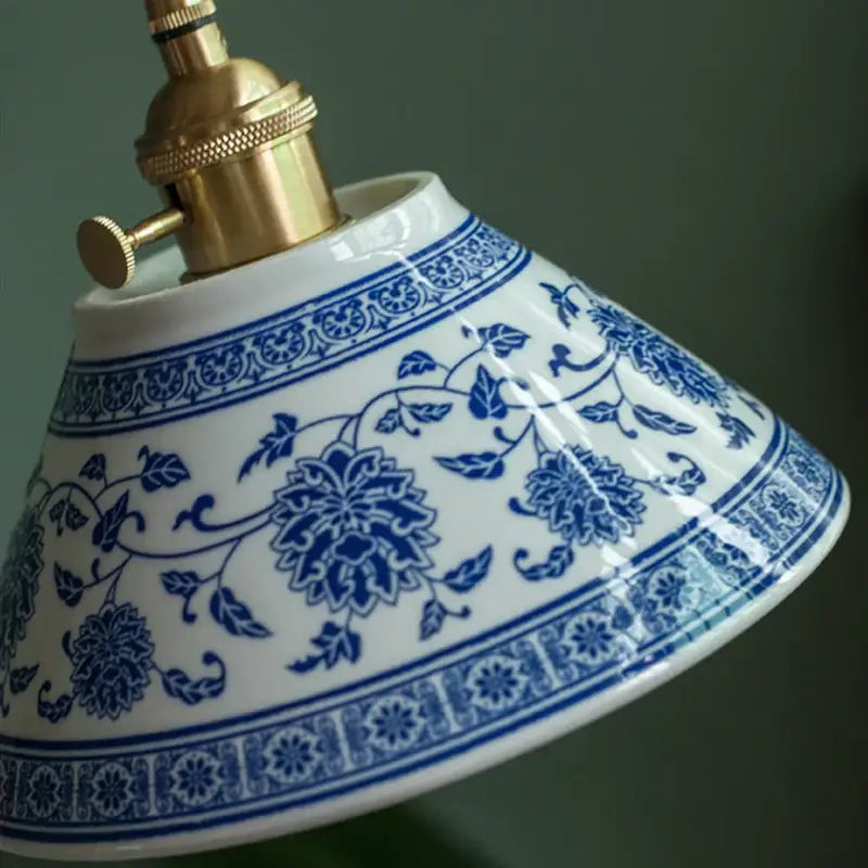Vintage blue & white ceramic pendant lamp dining room floral led