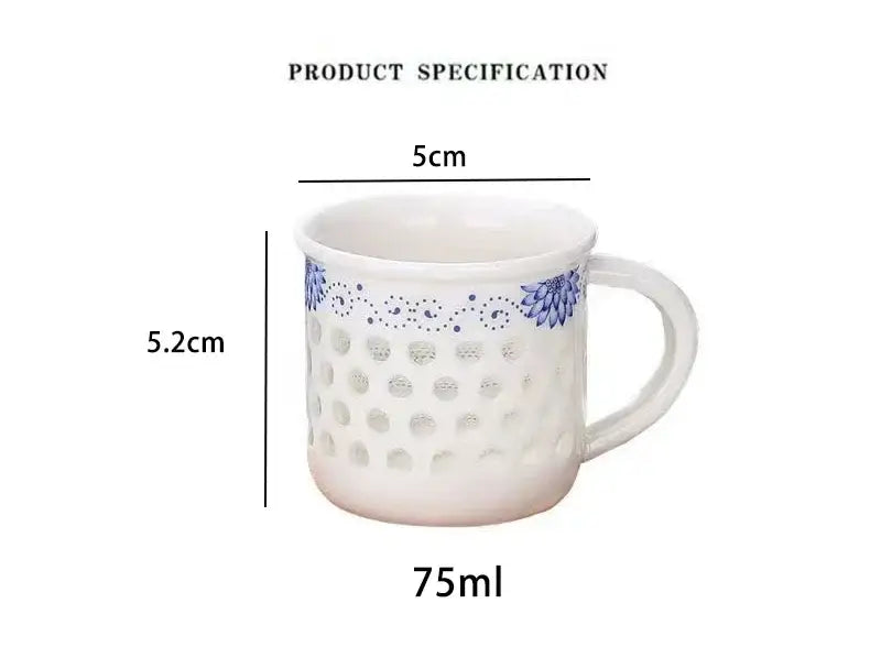Vintage blue & white ceramic tea cup set dining room perforated bowl