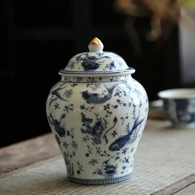 Vintage blue & white porcelain general jar living room storage tank