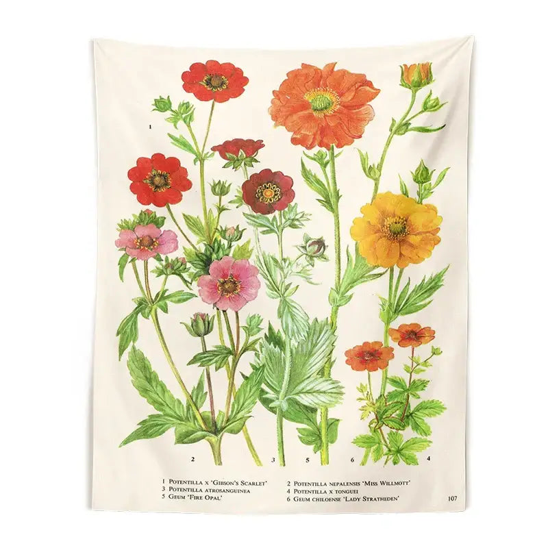 Vintage botanical flower print tapestry bedroom wall hanging