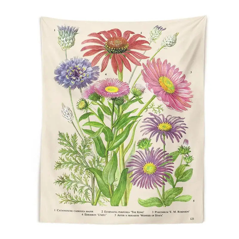 Vintage botanical flower print tapestry bedroom wall hanging