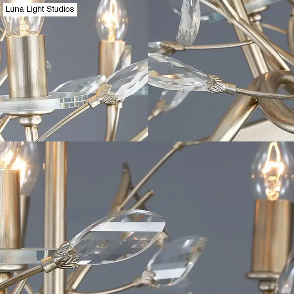 Vintage branch gold metal and crystal chandelier dining room light