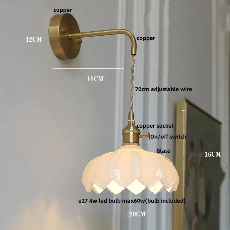 Vintage brass amber coffee glass wall sconce bedroom led light