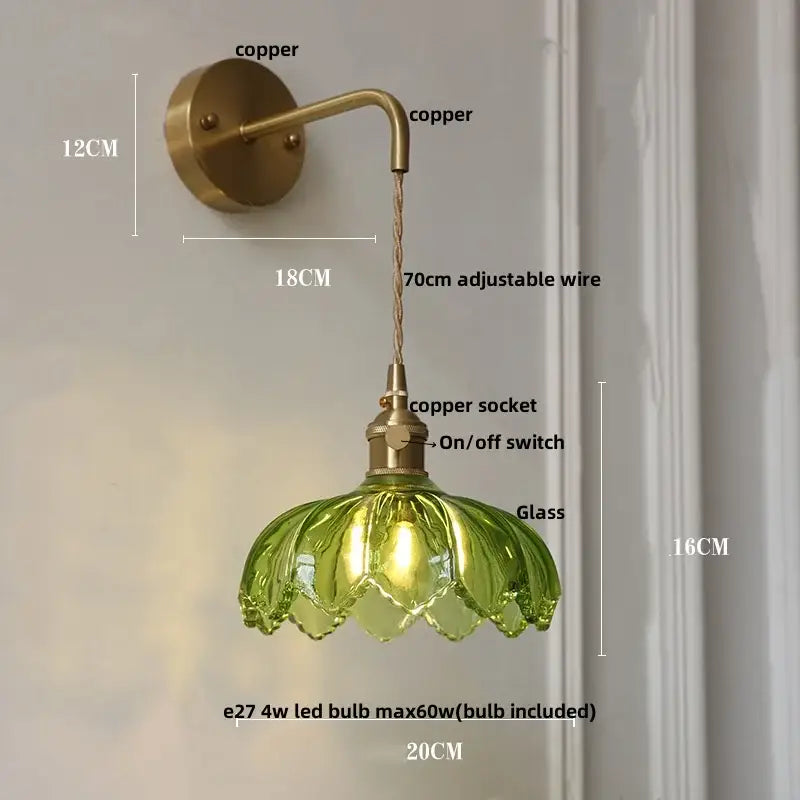 Vintage brass amber coffee glass wall sconce bedroom led light