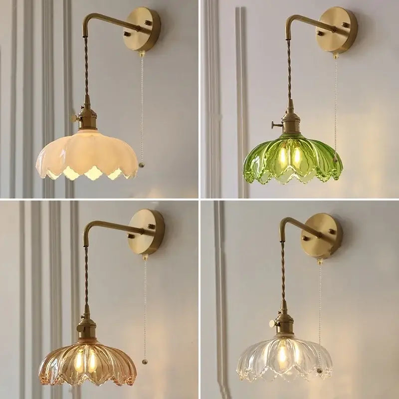Vintage brass amber coffee glass wall sconce bedroom led light