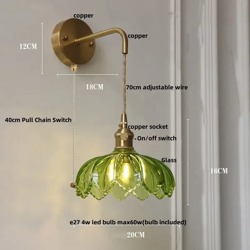 Vintage brass amber coffee glass wall sconce bedroom led light